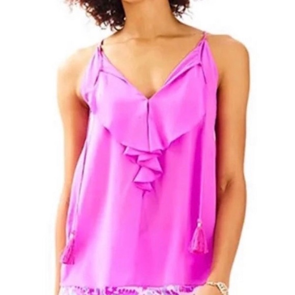 Lilly Pulitzer 100% Silk Lachelle Top with Tassels XS - Picture 1 of 4